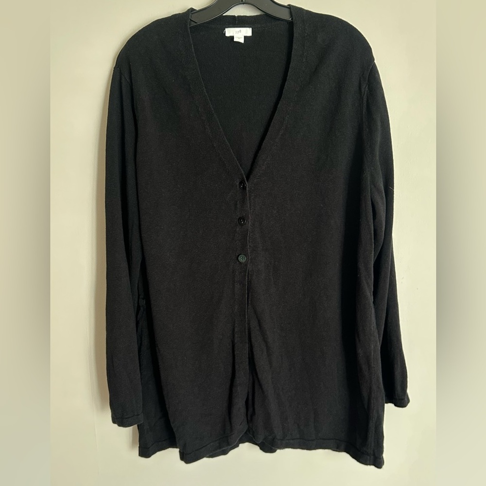 J. Jill Linen Rayon Knit Washed Black 3 Button Cardigan Relaxed Minimalist Sz XL - Picture 3 of 16